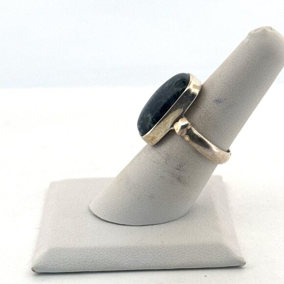 Estate Sterling Silver 925 Moss Agate Ring Size 7 Rectangular Cabochon 6.8g - Picture 4 of 8